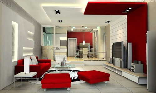 Những mẫu phòng khách đẹp với tông màu trắng đỏ | ảnh 3